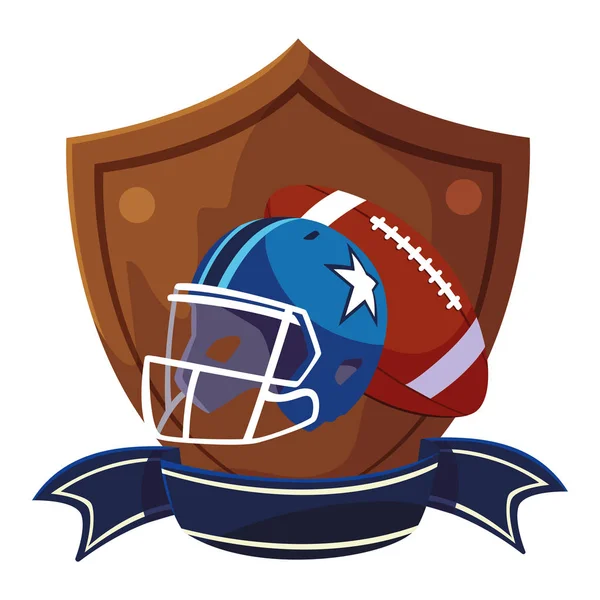 Helmet and ball american football on shield — 스톡 벡터