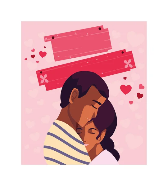 Tarjeta de felicitación para el día de San Valentín, pareja enamorada — Vector de stock