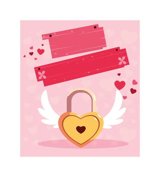 Λουκέτο ασφαλείας σε σχήμα καρδιάς με φτερά, ημέρα του Αγίου Βαλεντίνου — Διανυσματικό Αρχείο