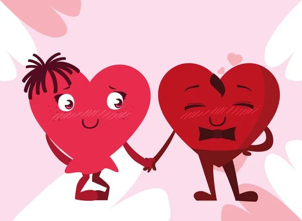 Dwa szczęśliwe serca, Walentynki karciane — Wektor stockowy