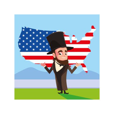 Birleşik Devletler haritasıyla Başkan Abraham Lincoln.