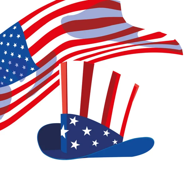 Chapéu em cores bandeira americana no fundo branco —  Vetores de Stock