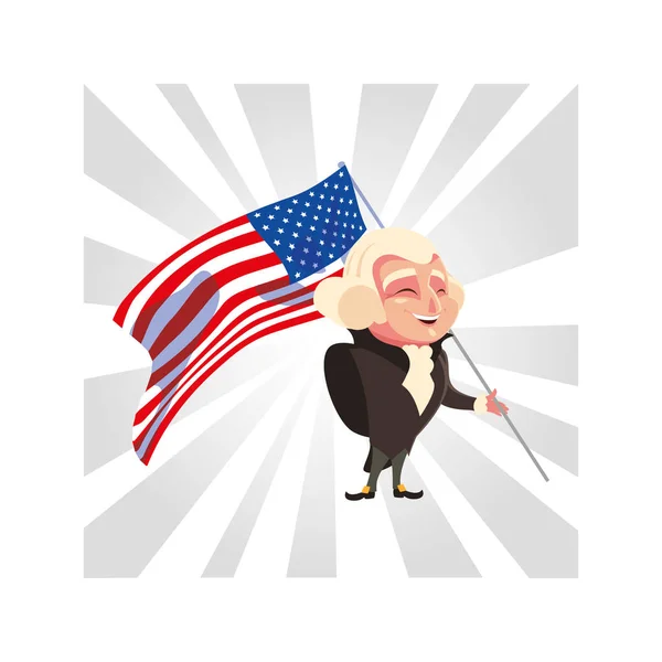 Президент Хорхе Вашингтон з прапором usa, листівка з іменем президента — стоковий вектор
