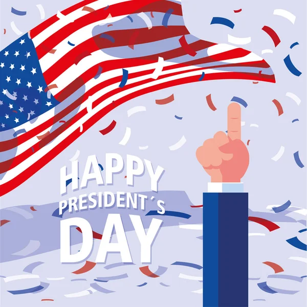 Étiquette happy president day, carte de vœux, célébration des États-Unis d'Amérique — Image vectorielle