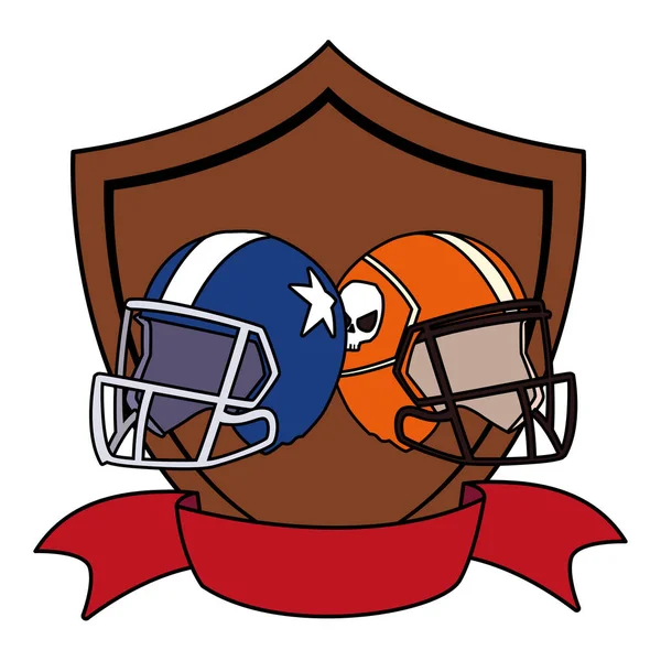 Casques de football américain en bouclier avec ruban — Image vectorielle