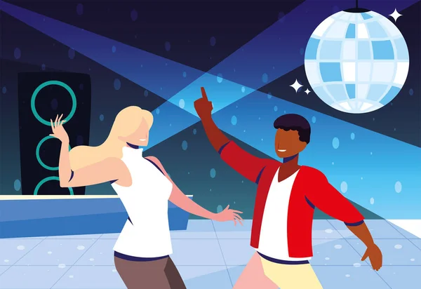Paar tanzt in Nachtklub, Party, Tanzclub, Musik und Nachtleben — Stockvektor