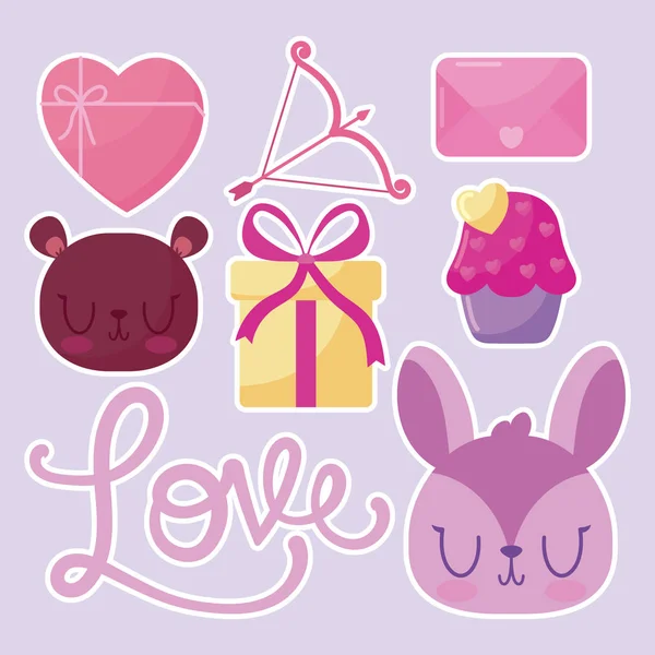 Love and happy valentines day icon set vector design — 스톡 벡터