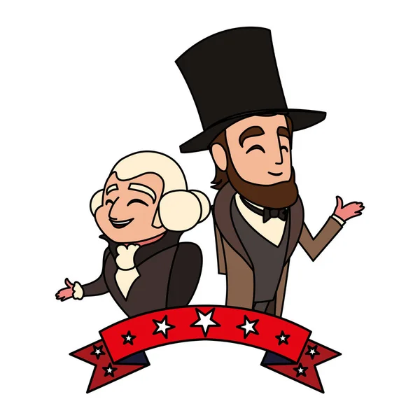 Cartone animato dei presidenti George Washington e Abraham Lincoln, Presidente Day — Vettoriale Stock