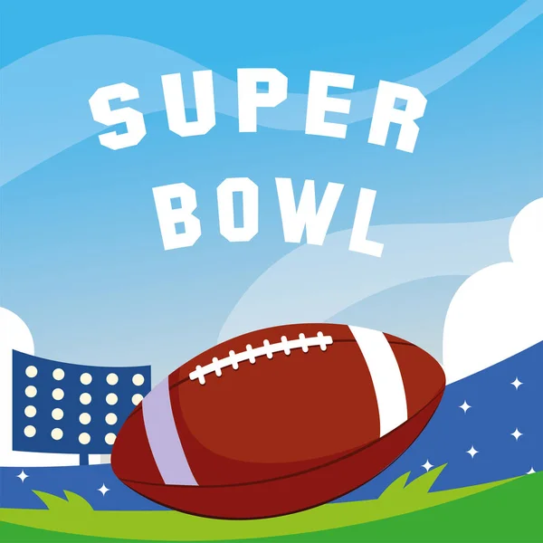 Super bowl label with football stadium and ball rugby — Stock Vector