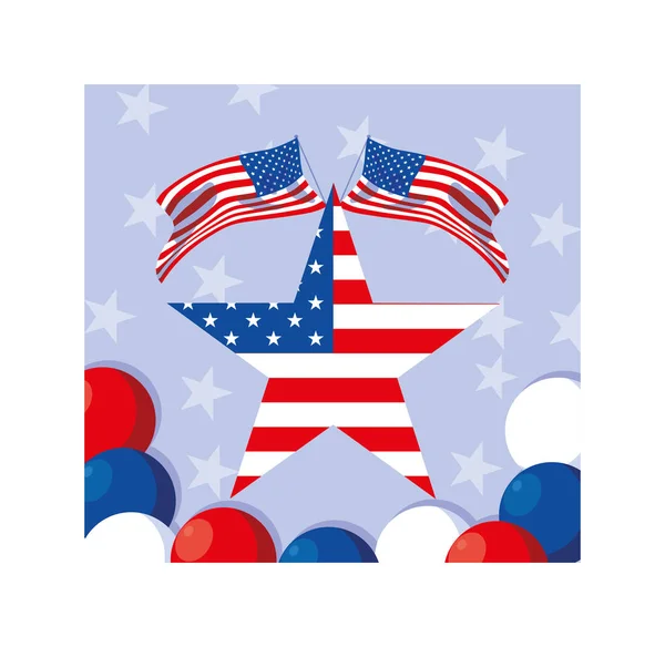 Stern mit amerikanischer Flagge, Präsident-Tageskarte — Stockvektor