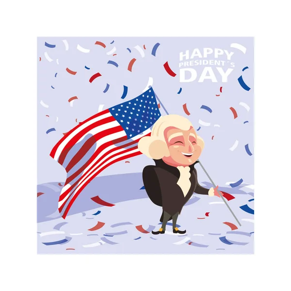 Presidente George Washington con bandera EE.UU., tarjeta de día del presidente — Vector de stock