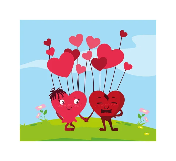 Δύο χαρούμενες καρδιές, κάρτα ημέρα του Αγίου Βαλεντίνου — Διανυσματικό Αρχείο
