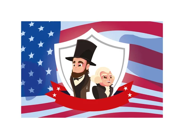 Карикатура президентів Георге Вашингтон і Abraham lincoln, день президента — стоковий вектор