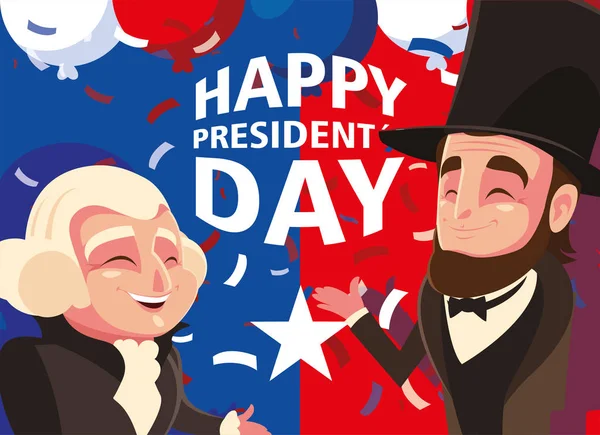 Happy president day, cartoon of president George Washington and Abraham Lincoln — 스톡 벡터