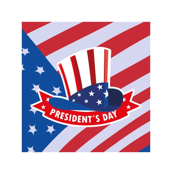 Tarjeta de felicitación del día del presidente, sombrero en colores de bandera americana — Vector de stock