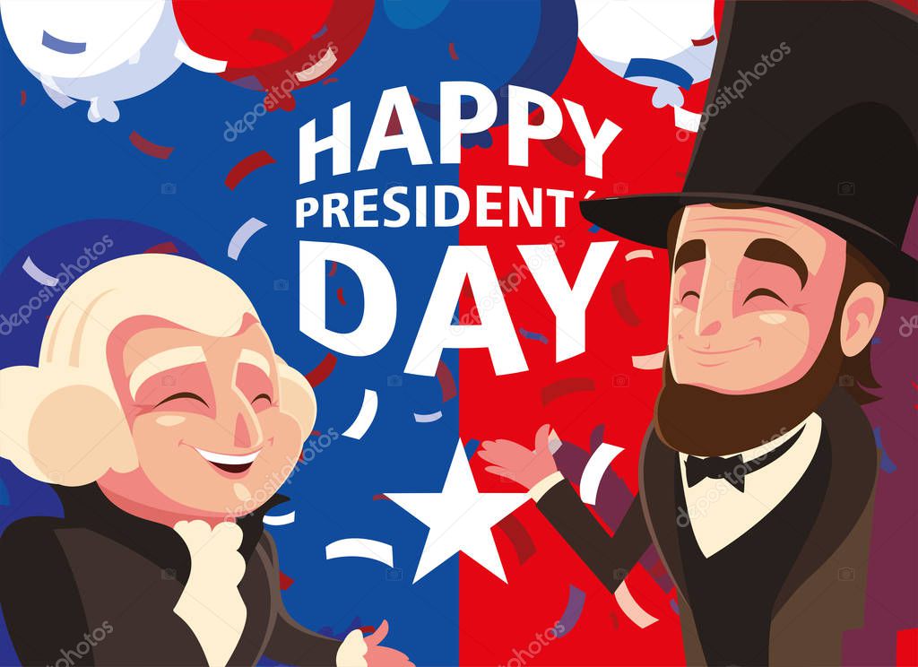 happy president day, cartoon of president George Washington and Abraham Lincoln