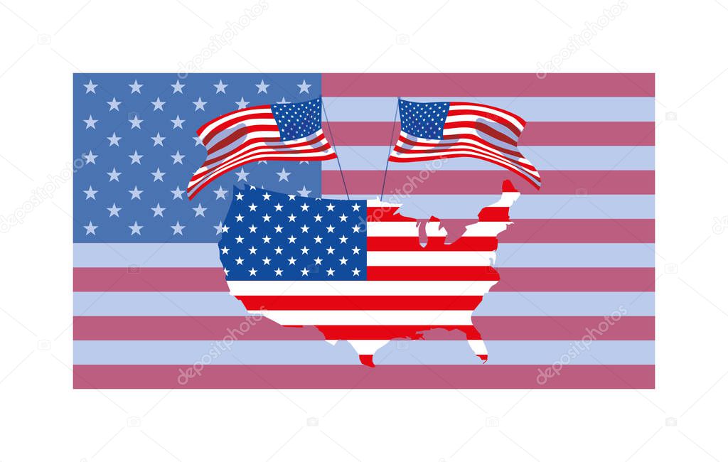 united states map with flag, president day card