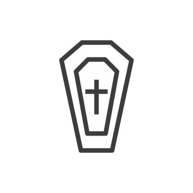 Beyaz arka planda Hıristiyan haçı olan bir tabut silueti