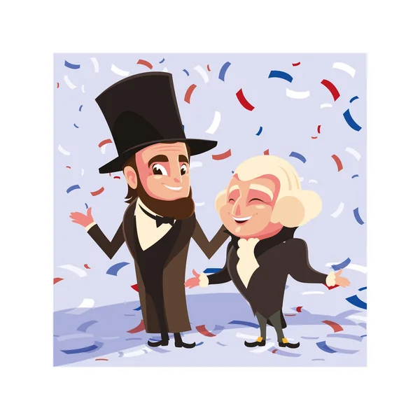 Dibujos animados de los presidentes George Washington y Abraham Lincoln, día del presidente — Vector de stock