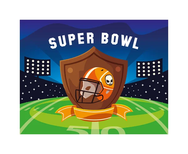 Helmet of football american with super bowl label — Stock Vector