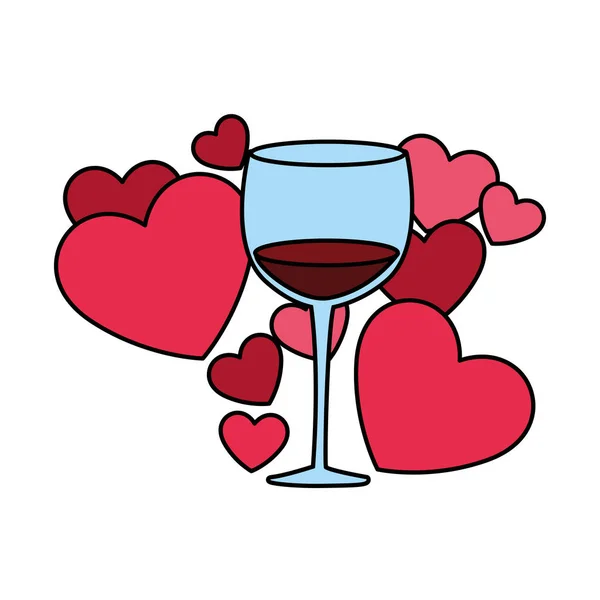 Egy pohár bor szívvel, Valentin napra — Stock Vector