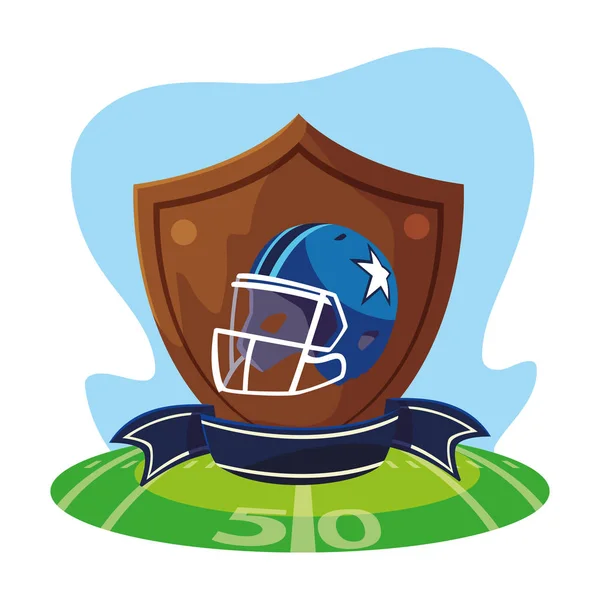 American football helmet in shield with ribbon — Stock Vector