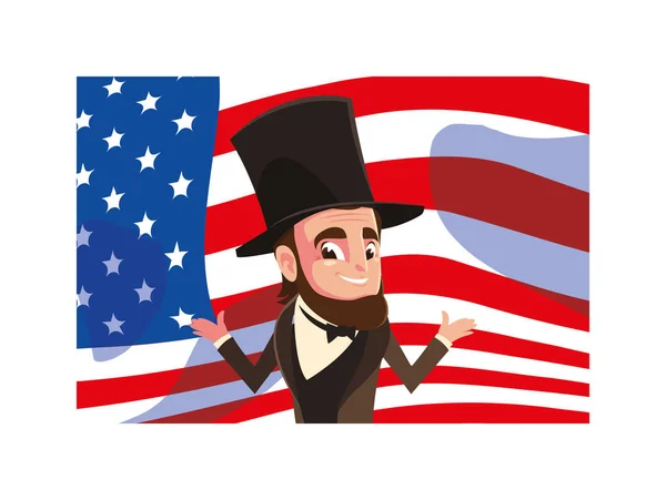 Président abraham lincoln avec drapeau Etats-Unis, carte de jour du président — Image vectorielle