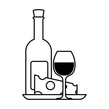 Bir şişe şarap ve bir parça peynirli