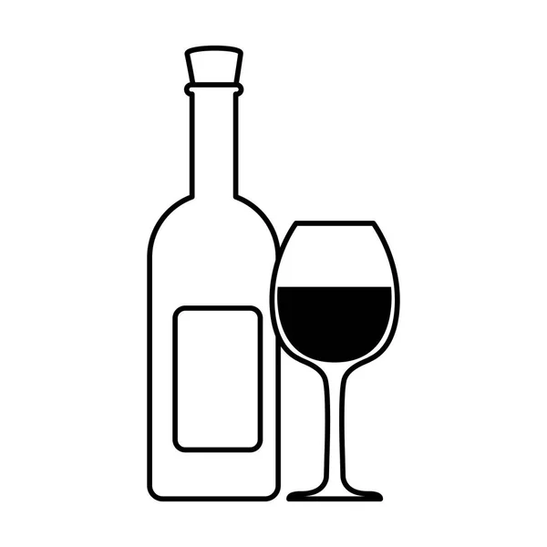 瓶和酒在白色背景上的玻璃 — 图库矢量图片