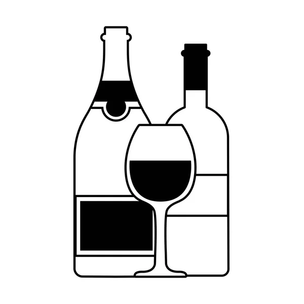 Botella y copa de vino sobre fondo blanco — Vector de stock