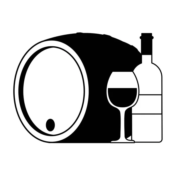 Garrafa e copo de vinho com barril sobre fundo branco —  Vetores de Stock
