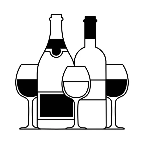 Botella y copa de vino sobre fondo blanco — Vector de stock