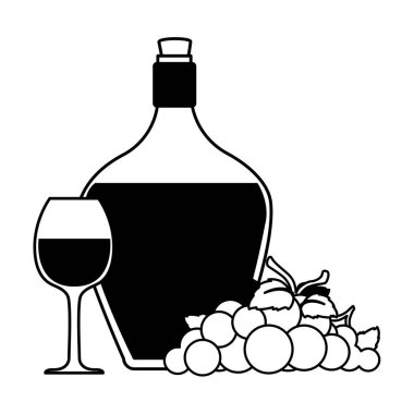 şişe ve kadeh şarap üzüm ile