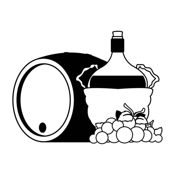 Garrafa de vinho em cesta de vime no fundo branco —  Vetores de Stock