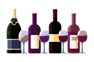 şişe ve kadeh şarap beyaz zemin üzerine