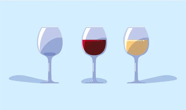Set de copas de vino sobre fondo azul — Archivo Imágenes Vectoriales