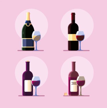 set of wine bottle with wineglass
