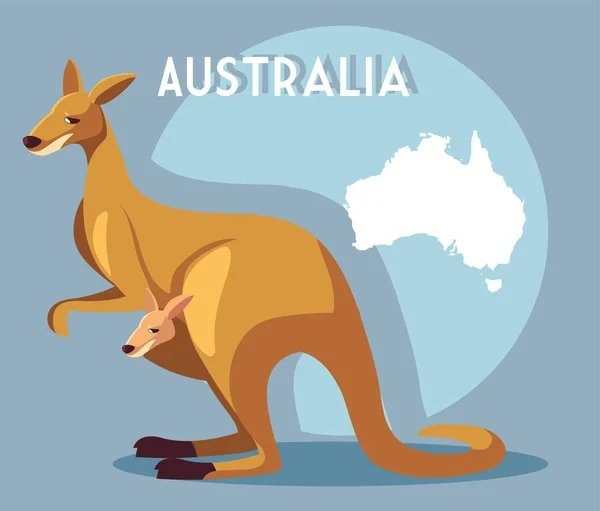 Canguro con mapa de australia en el fondo — Vector de stock