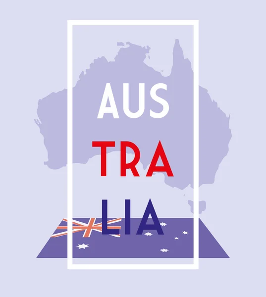 Australia mapa con bandera, etiqueta austratia — Vector de stock