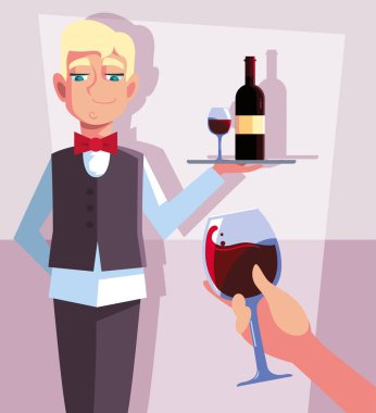 professional waiter holding bottle of wine