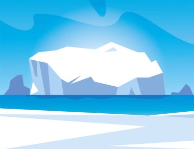 arctic landscape with blue sky and iceberg, north pole