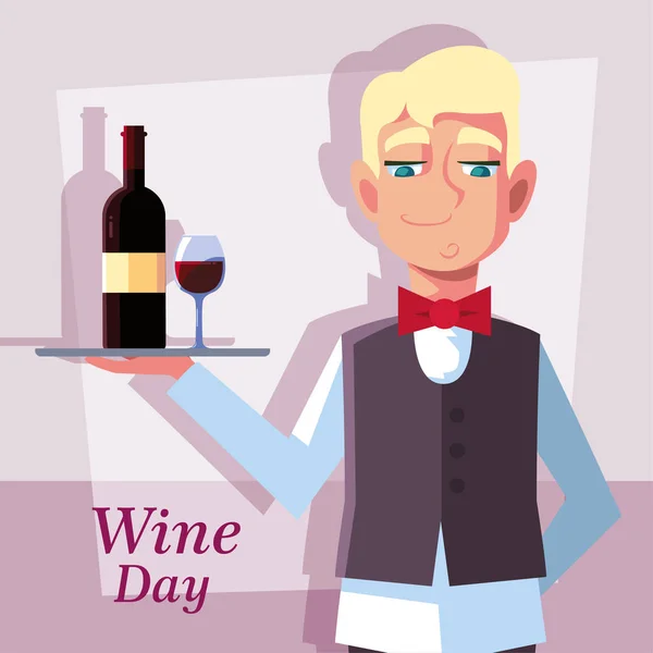 Професійний офіціант з пляшкою вина — стоковий вектор
