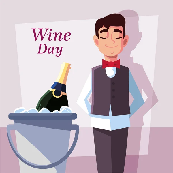 Camarero profesional con botella de vino — Vector de stock