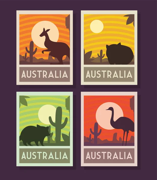 Conjunto de carteles con animales australes — Vector de stock