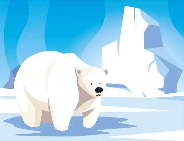 Oso polar en el polo norte, paisaje ártico — Vector de stock