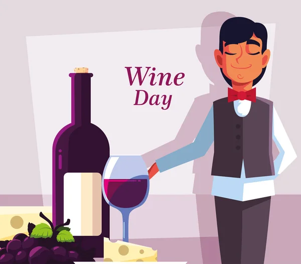 Camarero profesional con botella de vino — Vector de stock