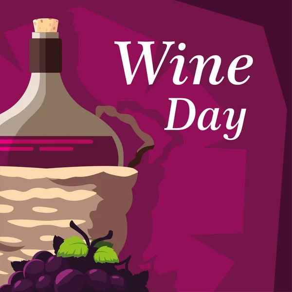Пляшка вина в плетеному кошику, день мітки вина — стоковий вектор
