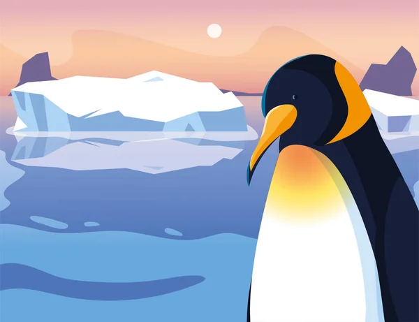 Penguin at the north pole, arctic landscape — ストックベクタ