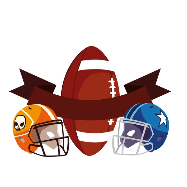 Helme und Ball American Football mit Schleife — Stockvektor
