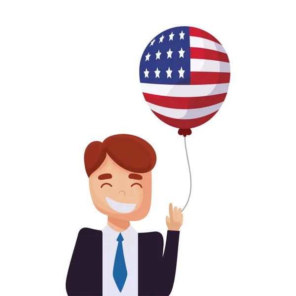Man cartoon and flag balloon of usa happy presidents day vector design — Stock Vector